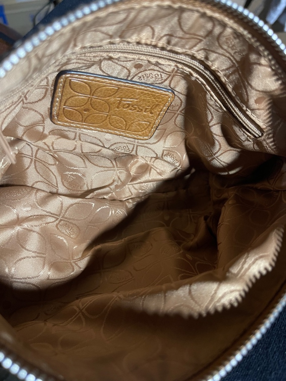 Fossil Tan Crossbody Bag with Colorful Patchwork Panel - Picture 4 of 12